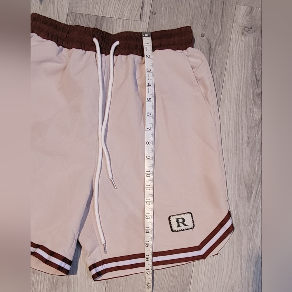 ROMWE Cream and Brown Drawstring Striped Athletic Shorts, Men's Extra Small (XS) - Picture 4 of 16